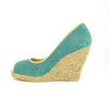 Hacho Cork Wedge: Turquoise Suede w/Yellow Trim