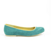 Isis Ballet Flat: Turquoise Suede w/Yellow Trim